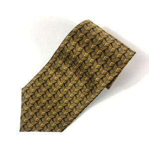 BILL BLASS 100% Silk Tie Mustard Yellow Gold Geometric Cube Pattern Vintage